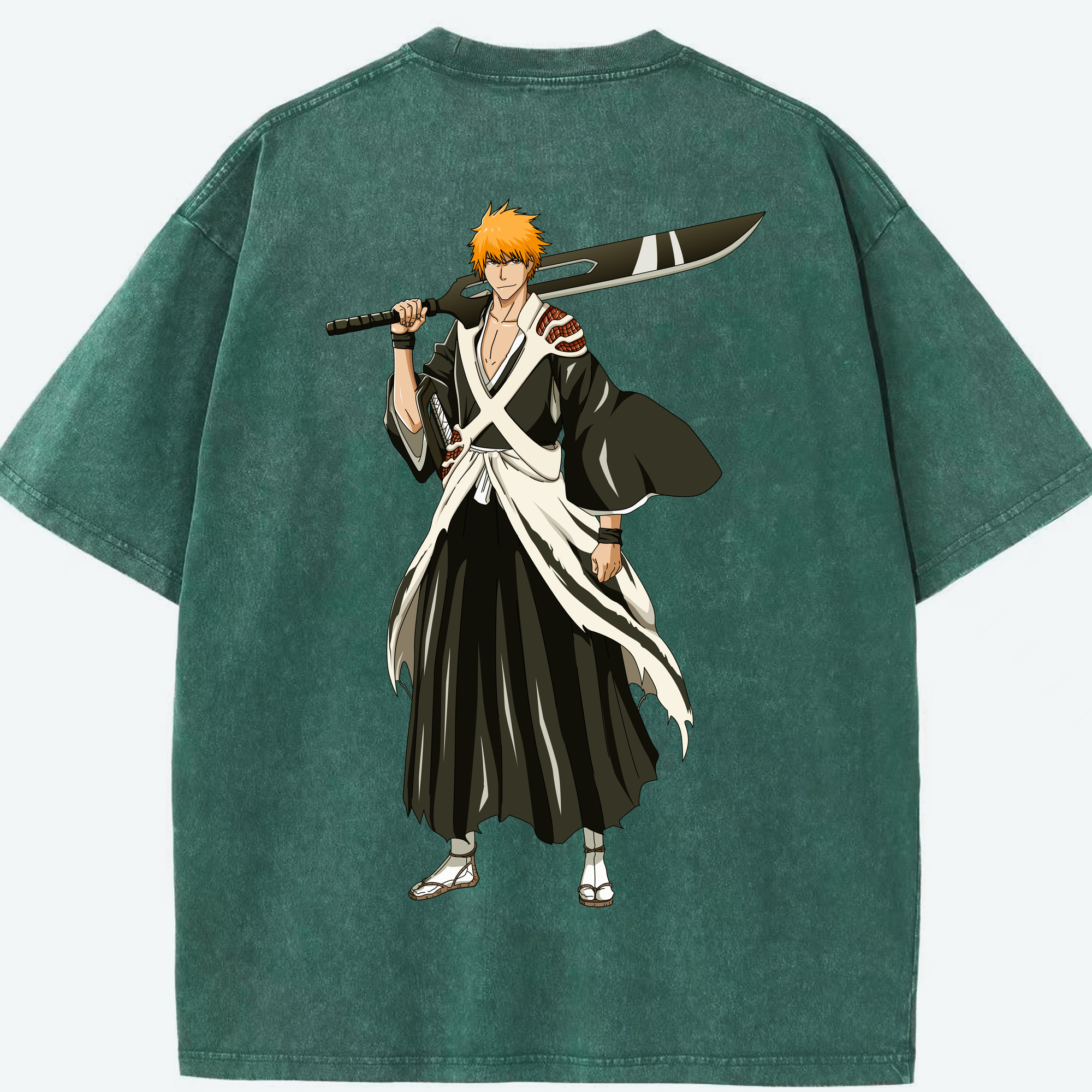 （画像用） ブリーチ 黒崎一護（くろさき いちご）BLEACH Kurosaki Ichigo 綿100% ヴィンテージ風 半袖Tシャツ（背面プリント）